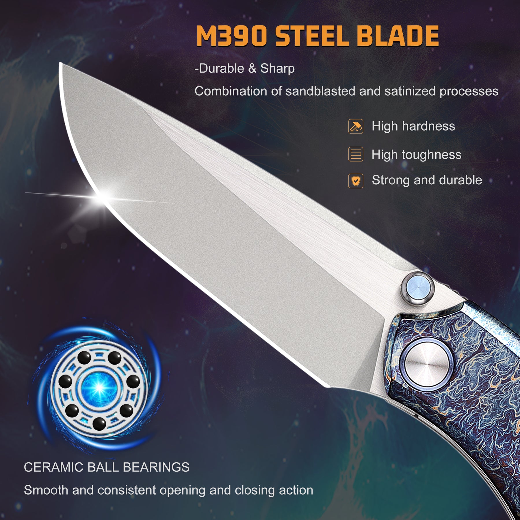 XTOUC High-end Raiden S Folding Pocket Titanium Knives M390 Steel Blad