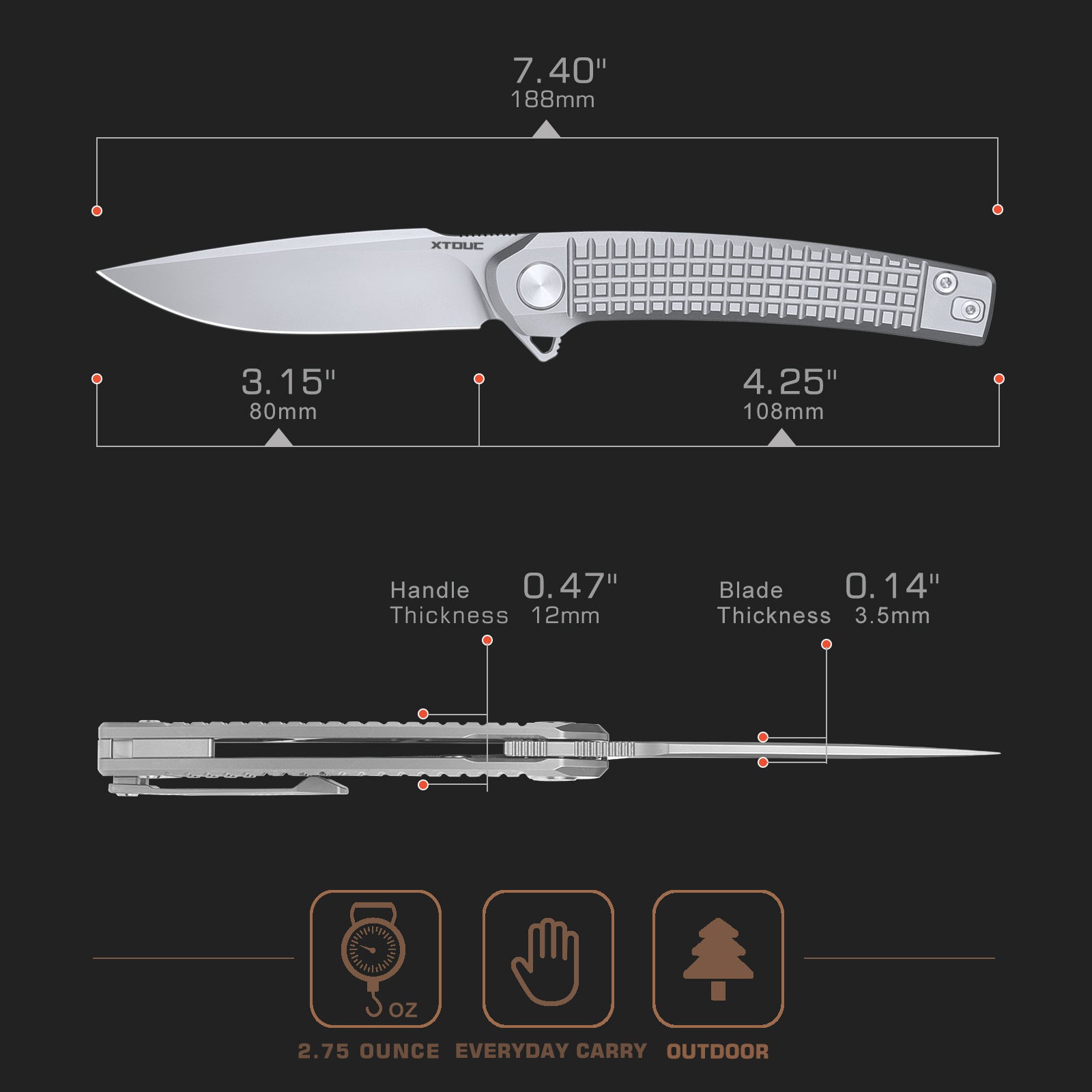 Titanium Knife, Fishing Knife, Camping Tool, Turenz M390