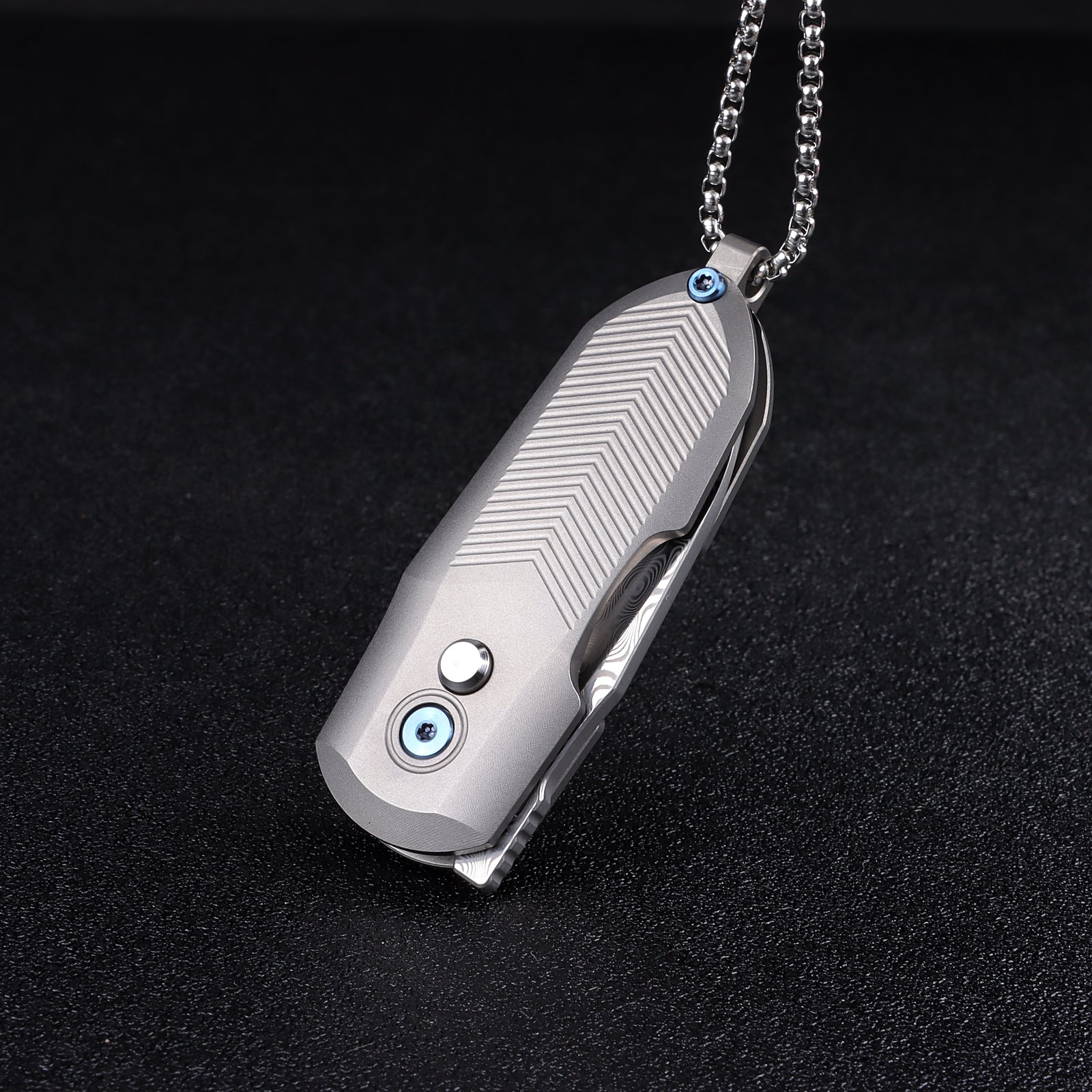 XTOUC Mini keychain Folding Pocket Knife Damascus Blade EDC Titanium Handle Button Lock Knifes TD774